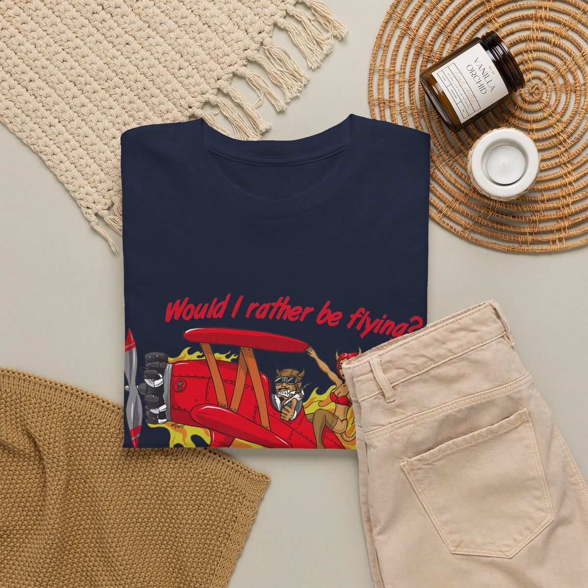 Hell Yeah! NAVY WINGS Vintage Red Plane Tee — "Would I Rather Be Flying?" Aviation Graphic Shirt