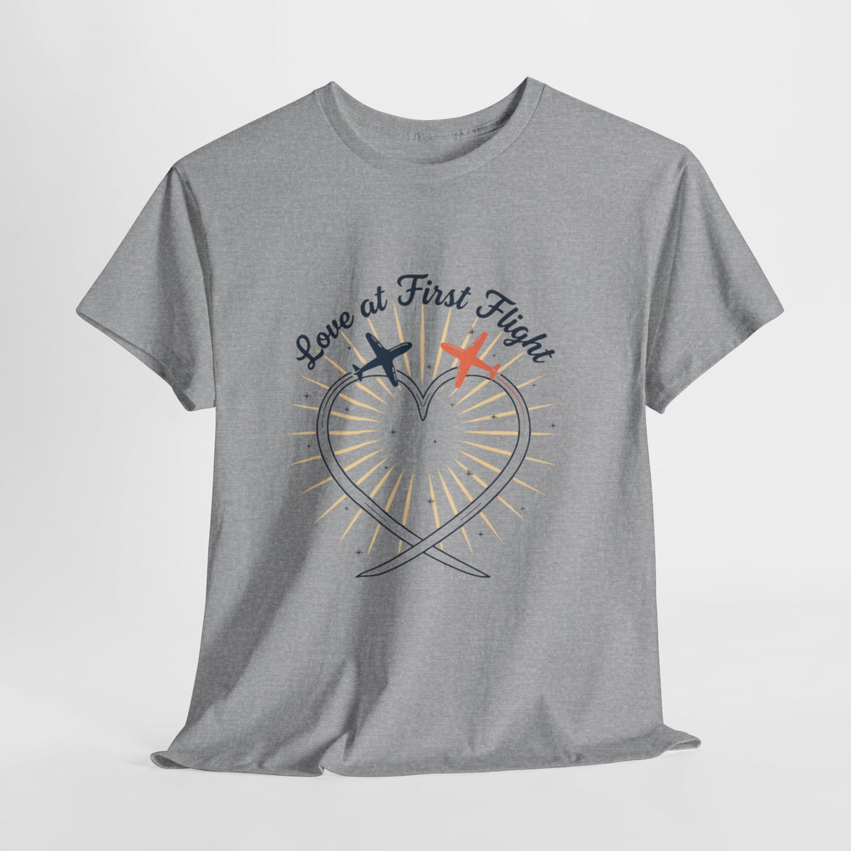 Love at First Flight T‑Shirt — Romantic Airplane Heart Valentine Tee