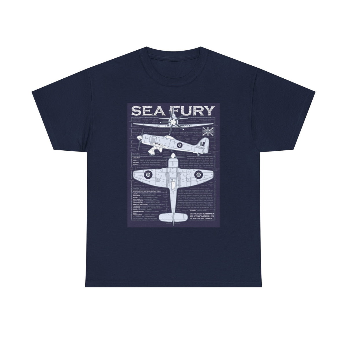Sea Fury Blueprint Graphic Tee - Airplane Enthusiast Shirt, Aviation Gift, Unisex T-Shirt, Retro Style, Perfect for Pilots