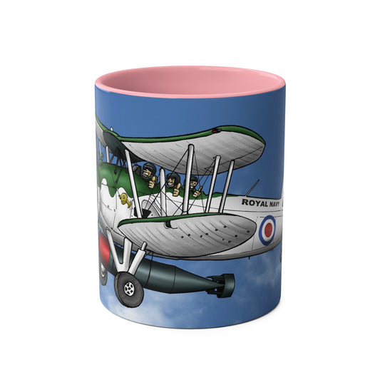 Navy Swordfish Design Two-Tone Coffee Mugs, 11oz