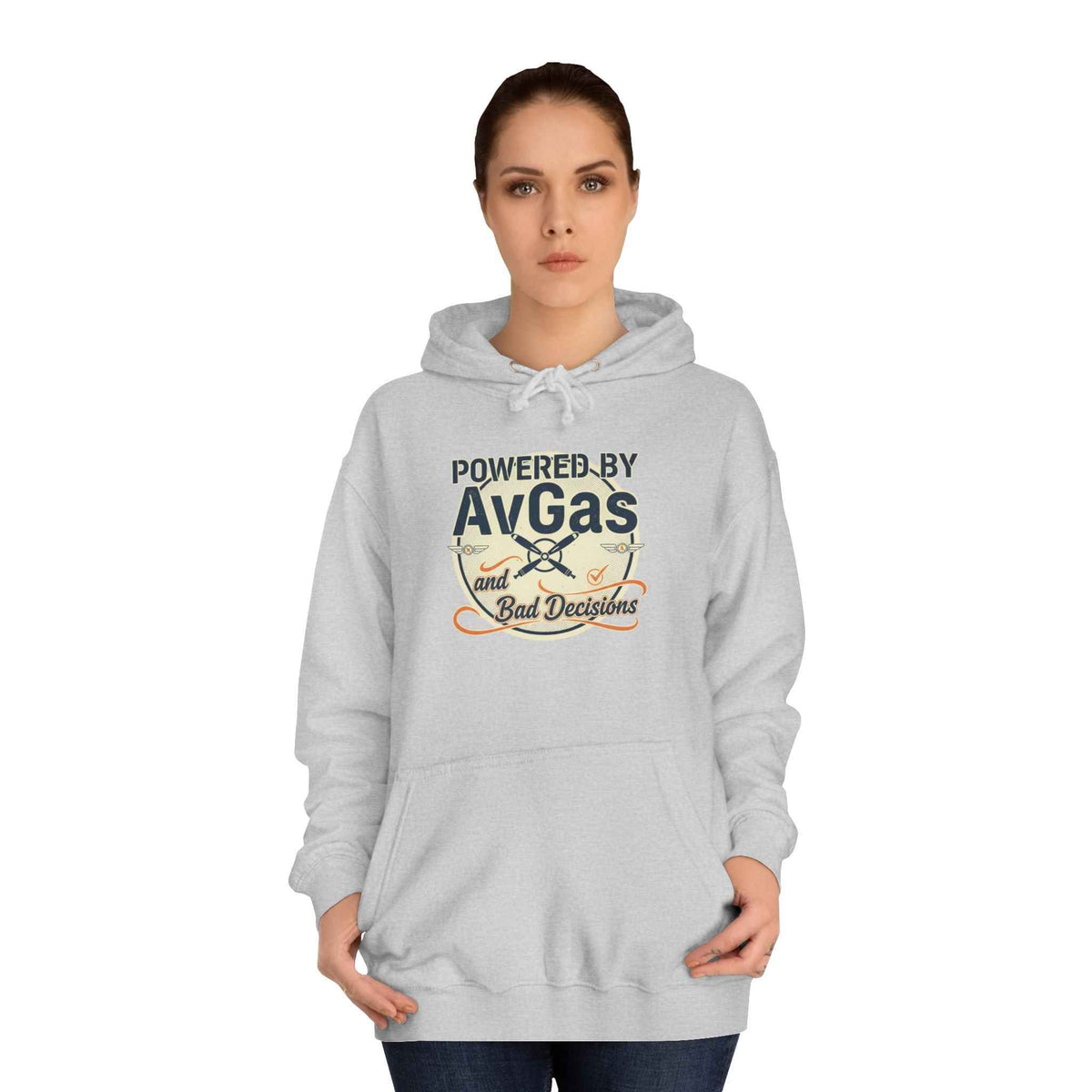 Powered by AvGas Hoodie — Vintage Pilot Aviation Sweatshirt