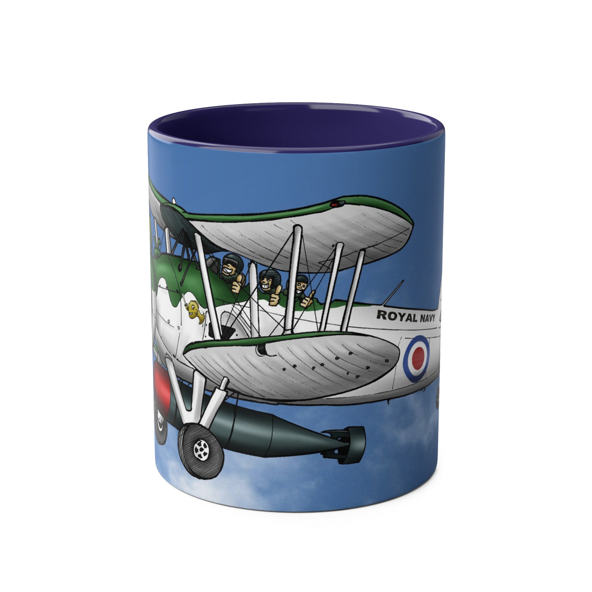 Navy Swordfish Design Two-Tone Coffee Mugs, 11oz - Funky Aviation