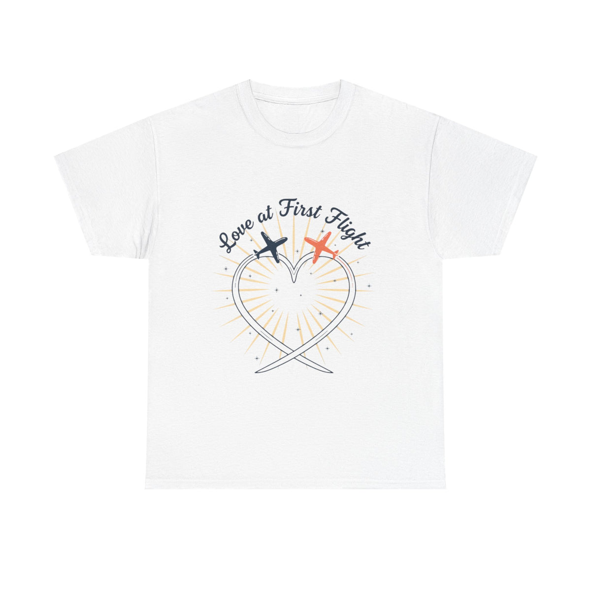 Love at First Flight T‑Shirt — Romantic Airplane Heart Valentine Tee