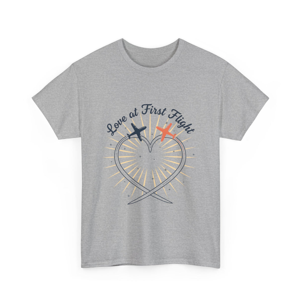 Love at First Flight T‑Shirt — Romantic Airplane Heart Valentine Tee