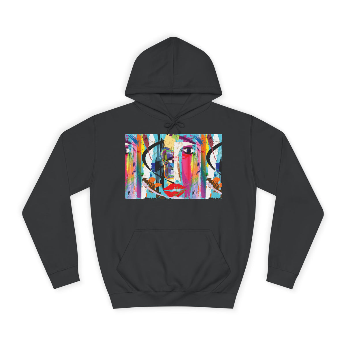 Abstract Colorful Face Hoodie — Vibrant Pop Art Graphic Pullover