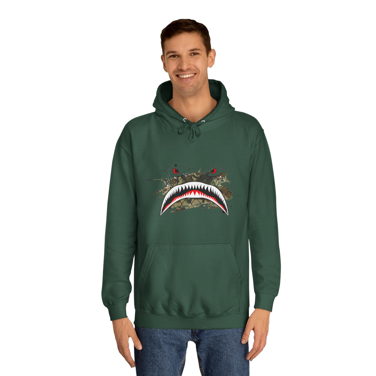 Sharks Teeth Nose Art Distressed Design Unisex College Hoodie - Funky Aviation