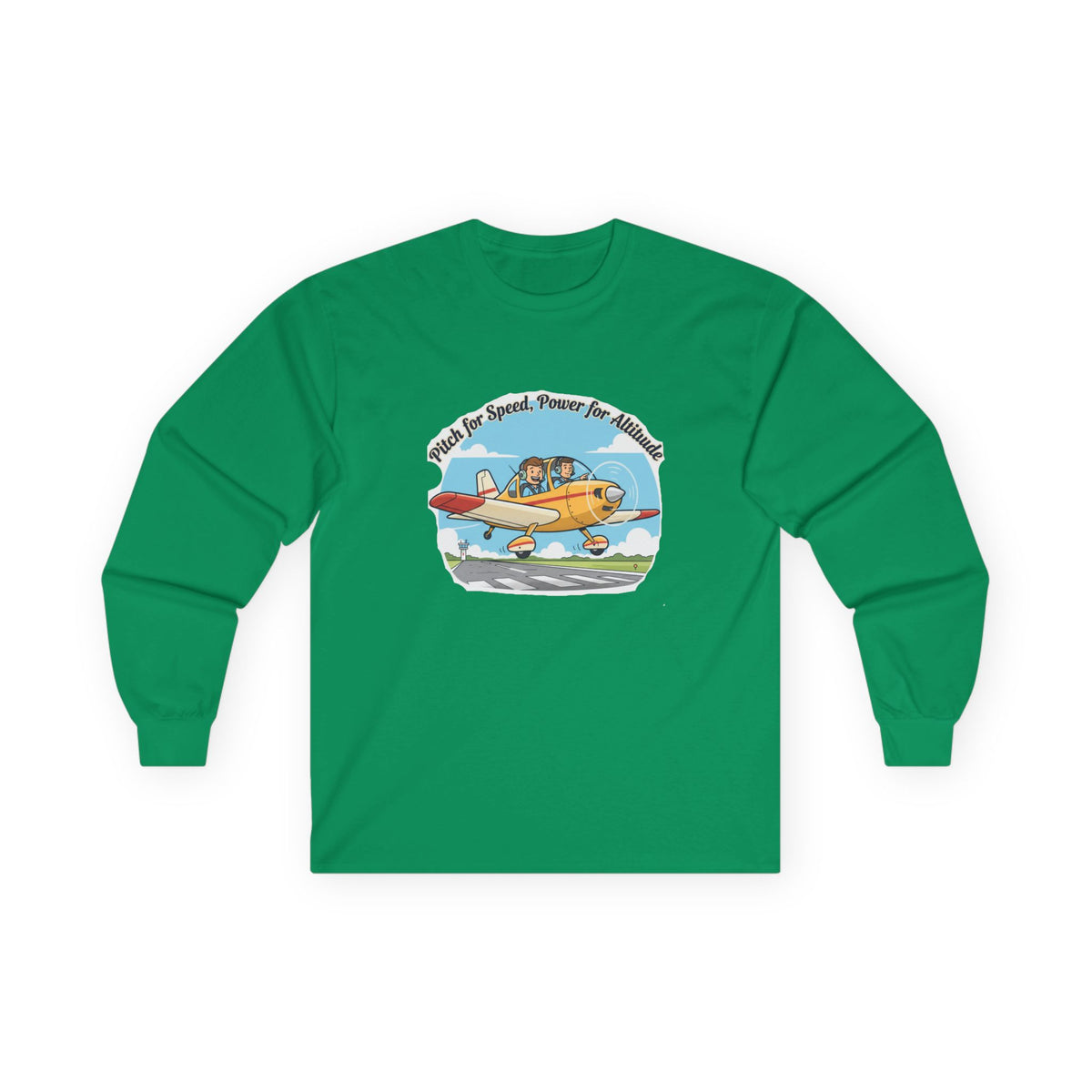Vintage Airplane Long Sleeve Tee — "Pitch for Speed, Power for Altitude" Pilot Shirt