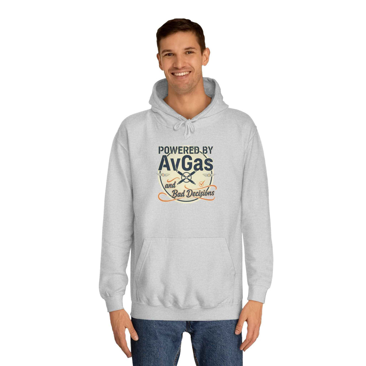 Powered by AvGas Hoodie — Vintage Pilot Aviation Sweatshirt
