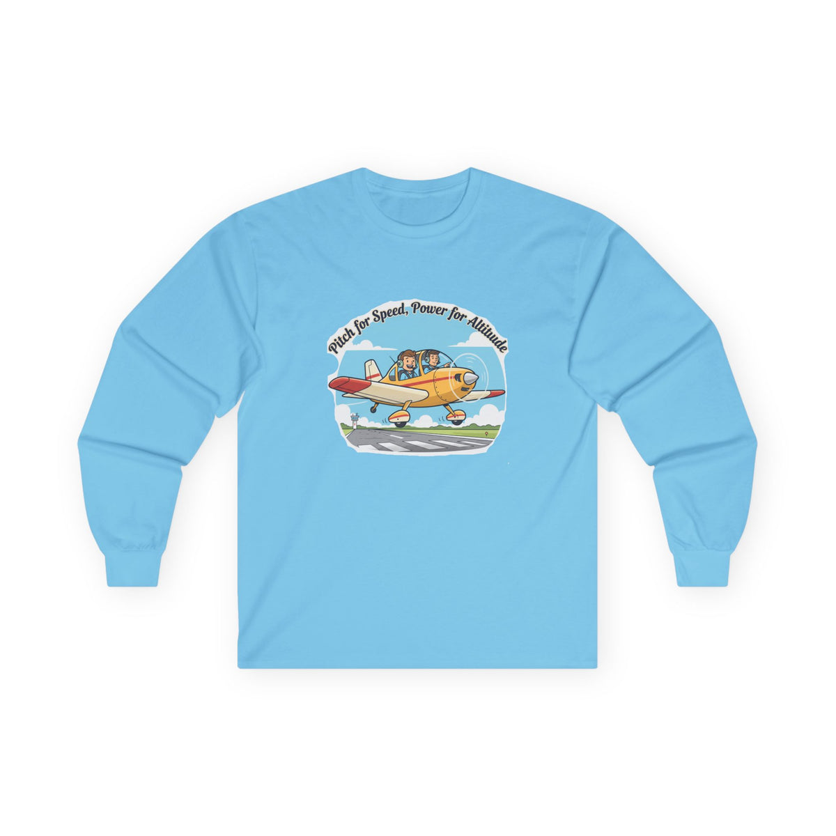 Vintage Airplane Long Sleeve Tee — "Pitch for Speed, Power for Altitude" Pilot Shirt