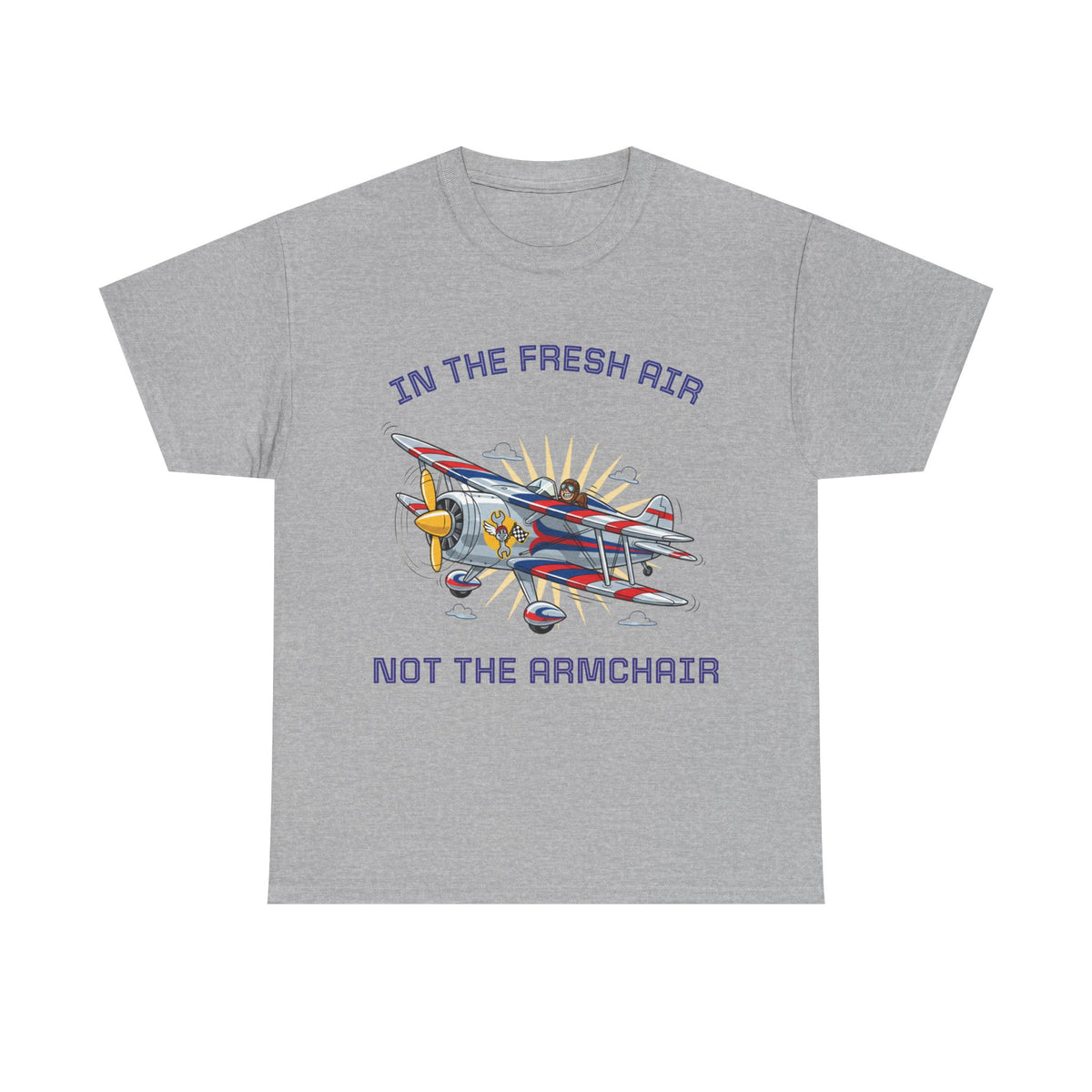 Aviation Vintage Biplane T-Shirt – "In the Fresh Air Not the Armchair" Retro Pilot Tee