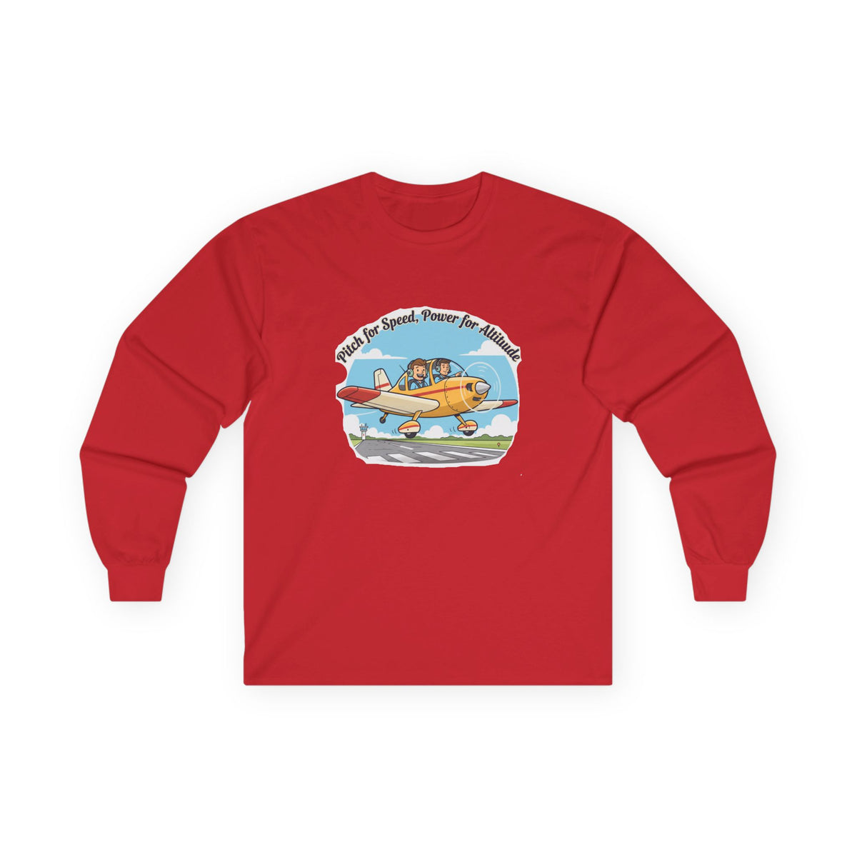Vintage Airplane Long Sleeve Tee — "Pitch for Speed, Power for Altitude" Pilot Shirt