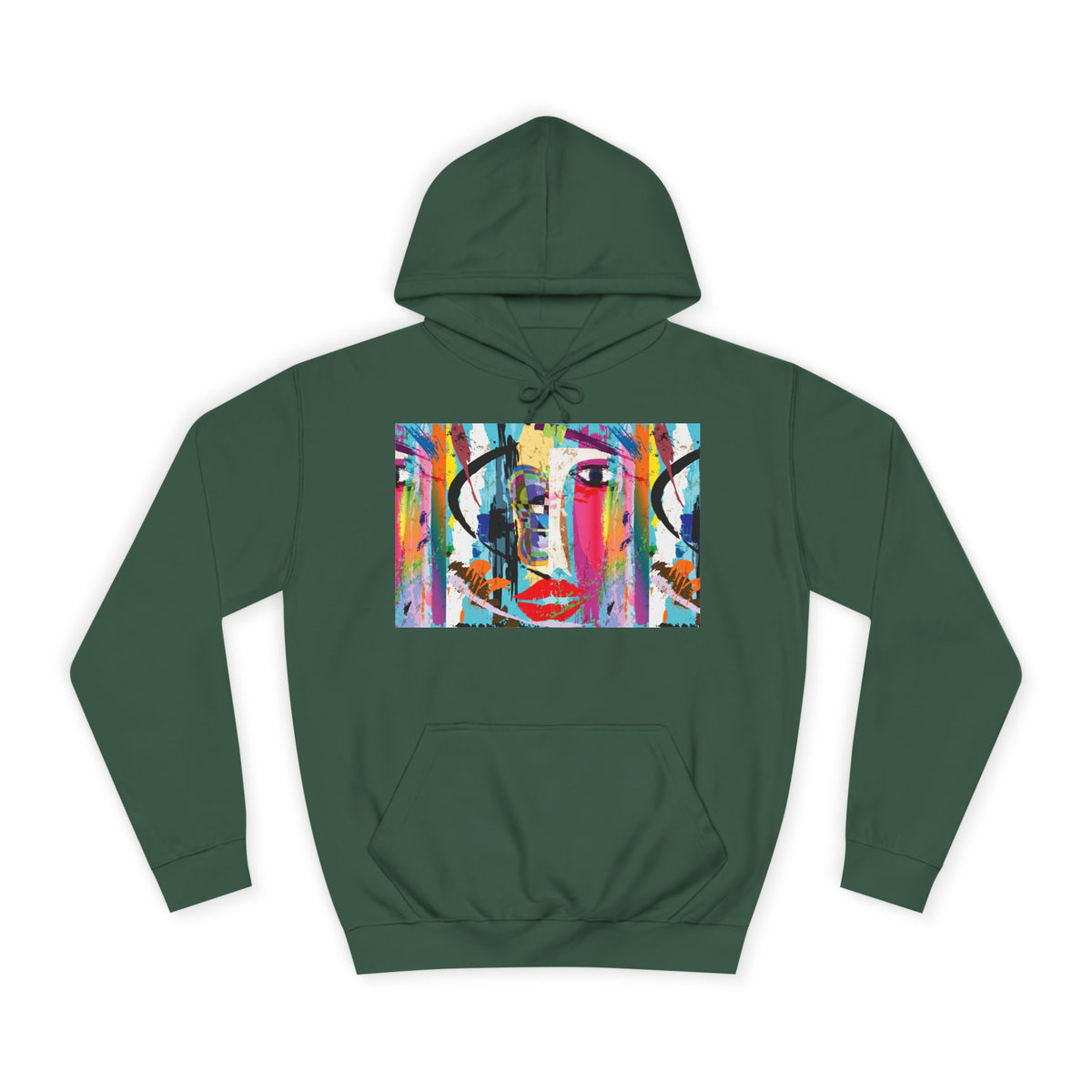 Abstract Colorful Face Hoodie — Vibrant Pop Art Graphic Pullover