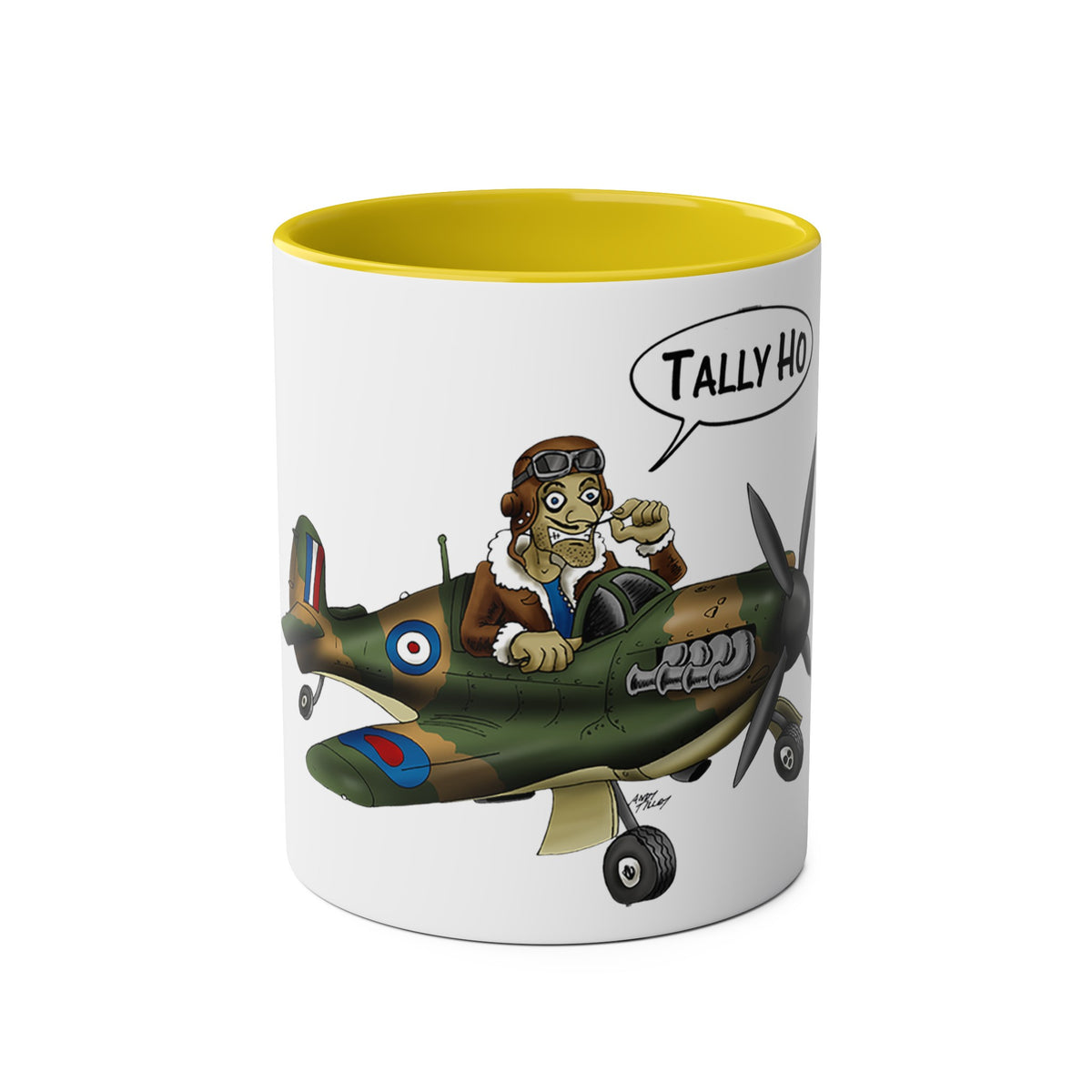 Tally Ho Spitfire Two-Tone Coffee Mugs, 11oz - Funky Aviation