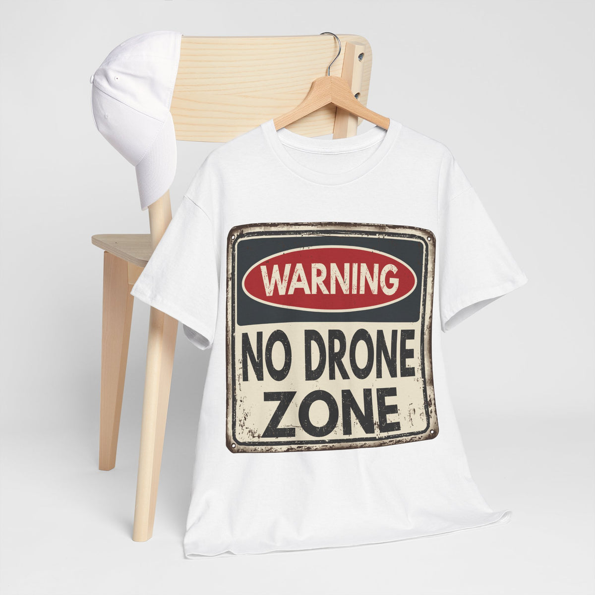 No Drone Zone T-Shirt — Vintage Warning Sign Tee