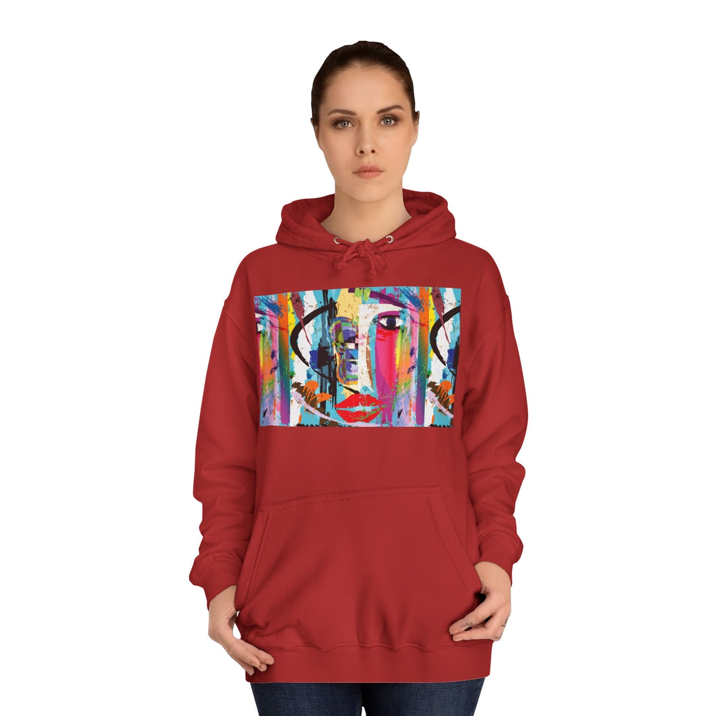 Abstract Colorful Face Hoodie — Vibrant Pop Art Graphic Pullover