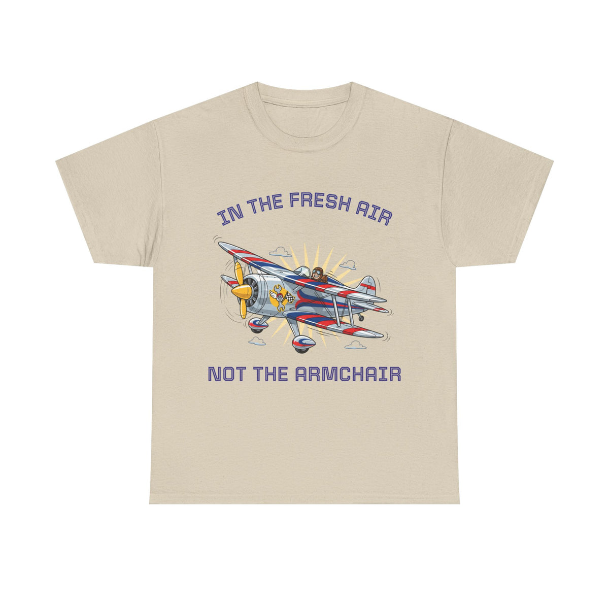 Aviation Vintage Biplane T-Shirt – "In the Fresh Air Not the Armchair" Retro Pilot Tee