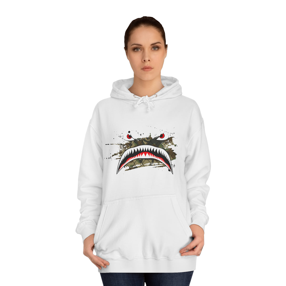 Sharks Teeth Nose Art Distressed Design Unisex College Hoodie - Funky Aviation