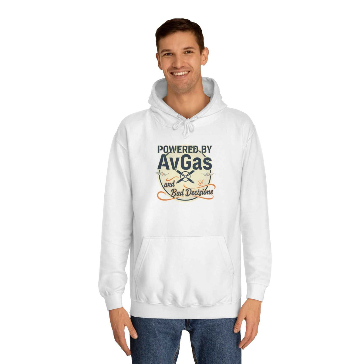 Powered by AvGas Hoodie — Vintage Pilot Aviation Sweatshirt