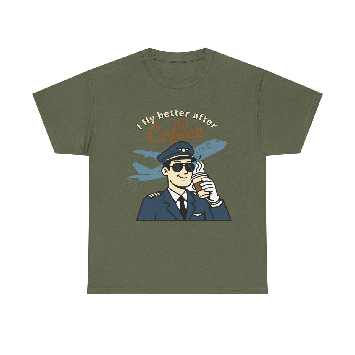Pilot Coffee T‑Shirt — "I Fly Better After Coffee" Aviation Tee
