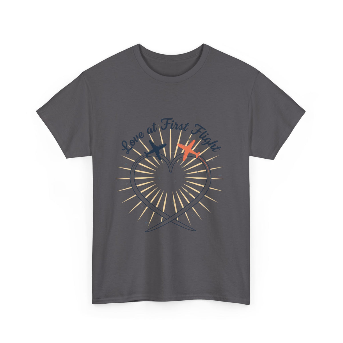Love at First Flight T‑Shirt — Romantic Airplane Heart Valentine Tee