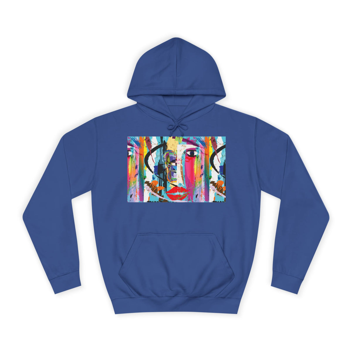 Abstract Colorful Face Hoodie — Vibrant Pop Art Graphic Pullover