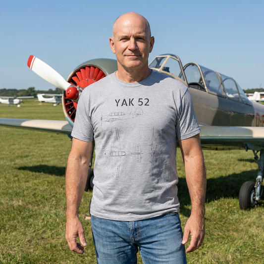 Yak-52 Blueprint T-Shirt — Vintage Aircraft Schematic Tee for Aviation Enthusiasts
