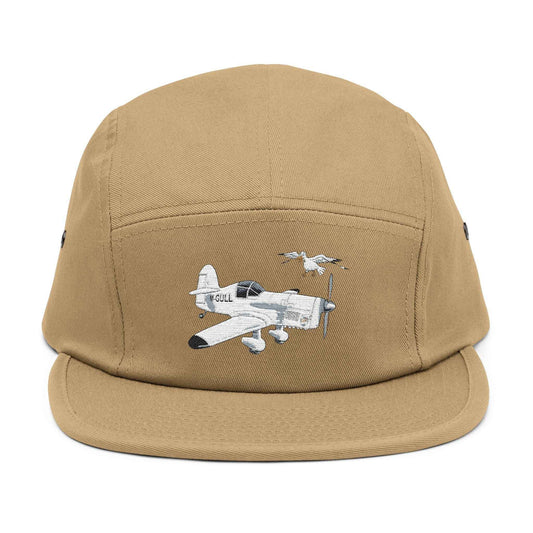 Vintage Mew Gull Aviation 5-Panel Cap — Minimalist Embroidered Pilot Hat