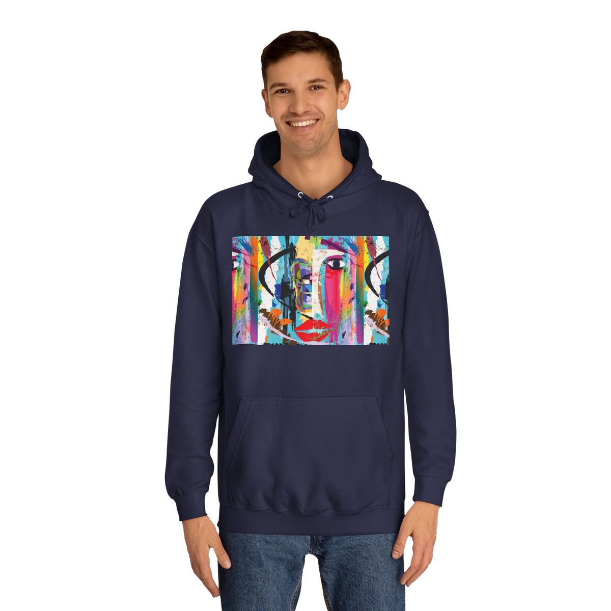 Abstract Colorful Face Hoodie — Vibrant Pop Art Graphic Pullover