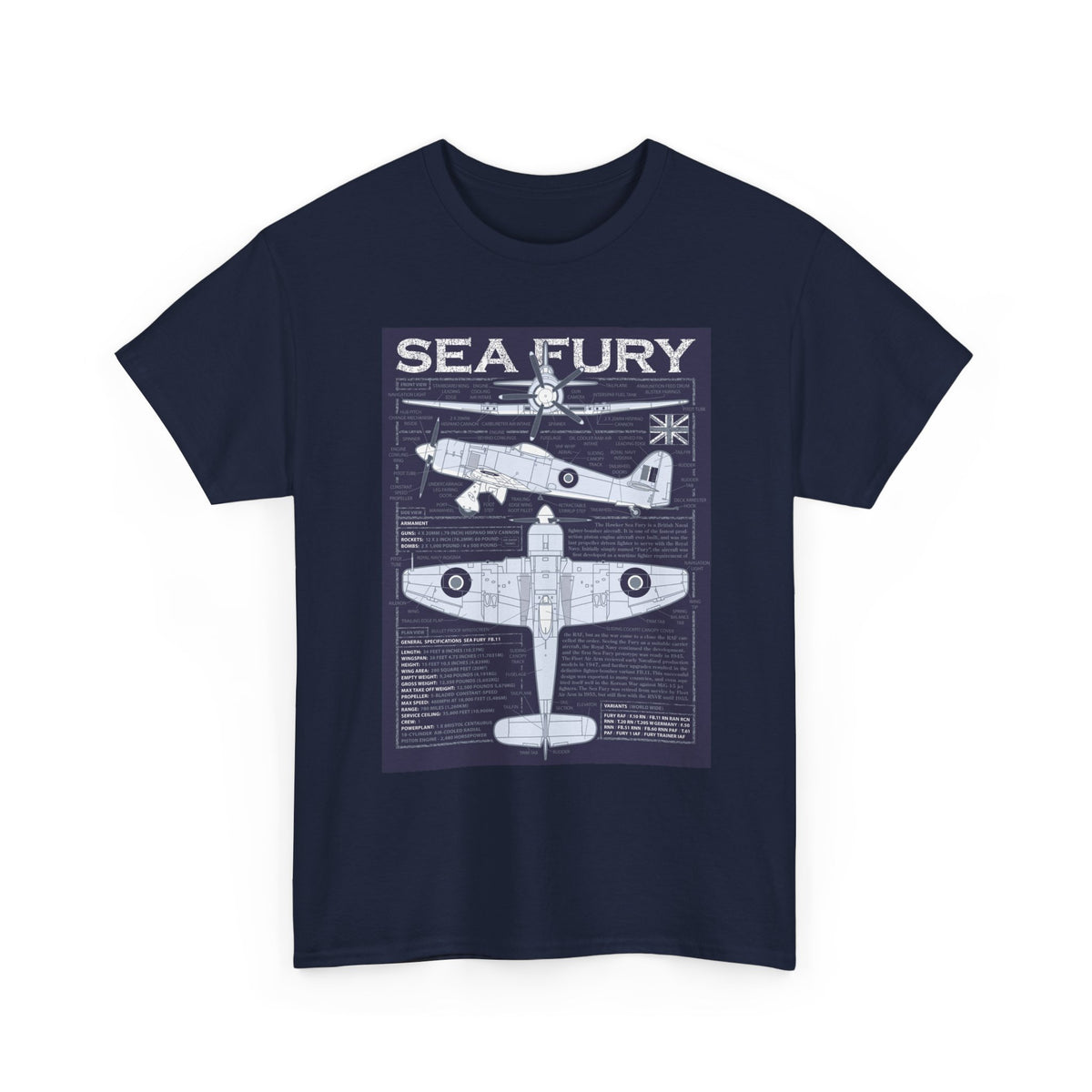Sea Fury Blueprint Graphic Tee - Airplane Enthusiast Shirt, Aviation Gift, Unisex T-Shirt, Retro Style, Perfect for Pilots