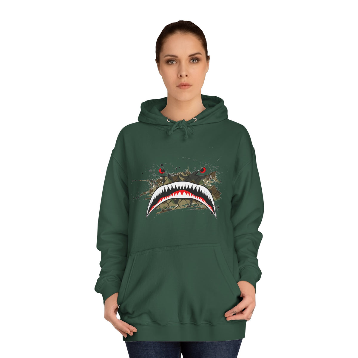 Sharks Teeth Nose Art Distressed Design Unisex College Hoodie - Funky Aviation