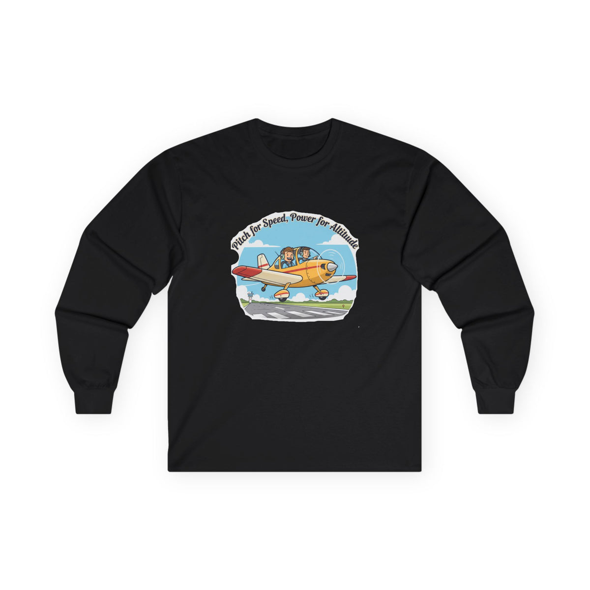 Vintage Airplane Long Sleeve Tee — "Pitch for Speed, Power for Altitude" Pilot Shirt