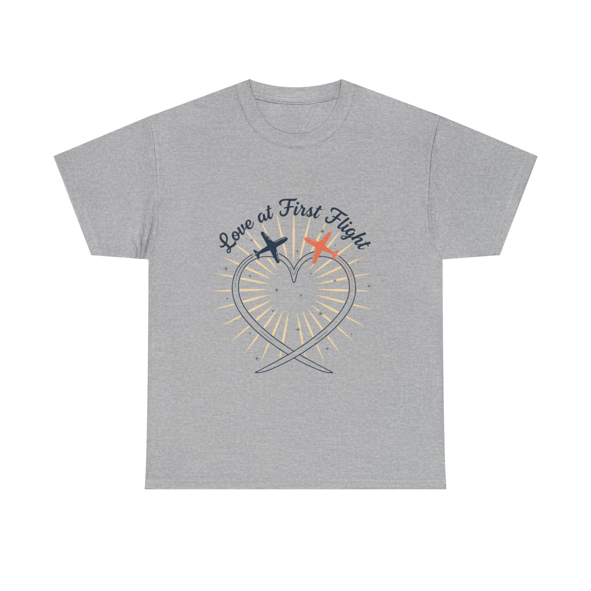 Love at First Flight T‑Shirt — Romantic Airplane Heart Valentine Tee