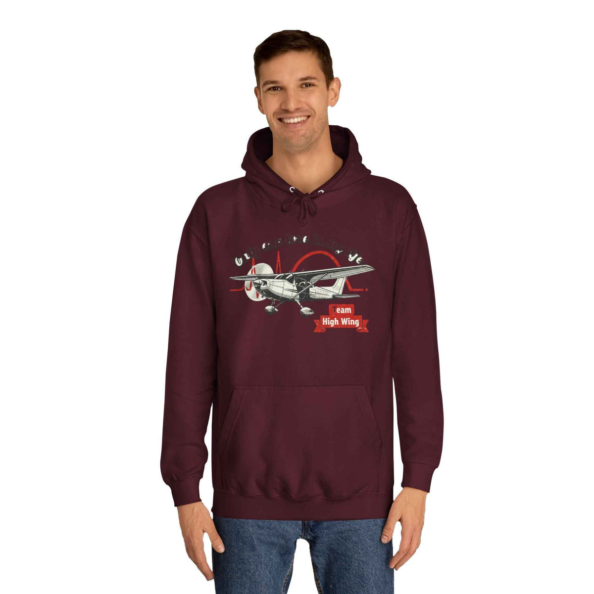 Aviation Hoodie — Vintage Cessna Plane "Team High Wing" Pullover