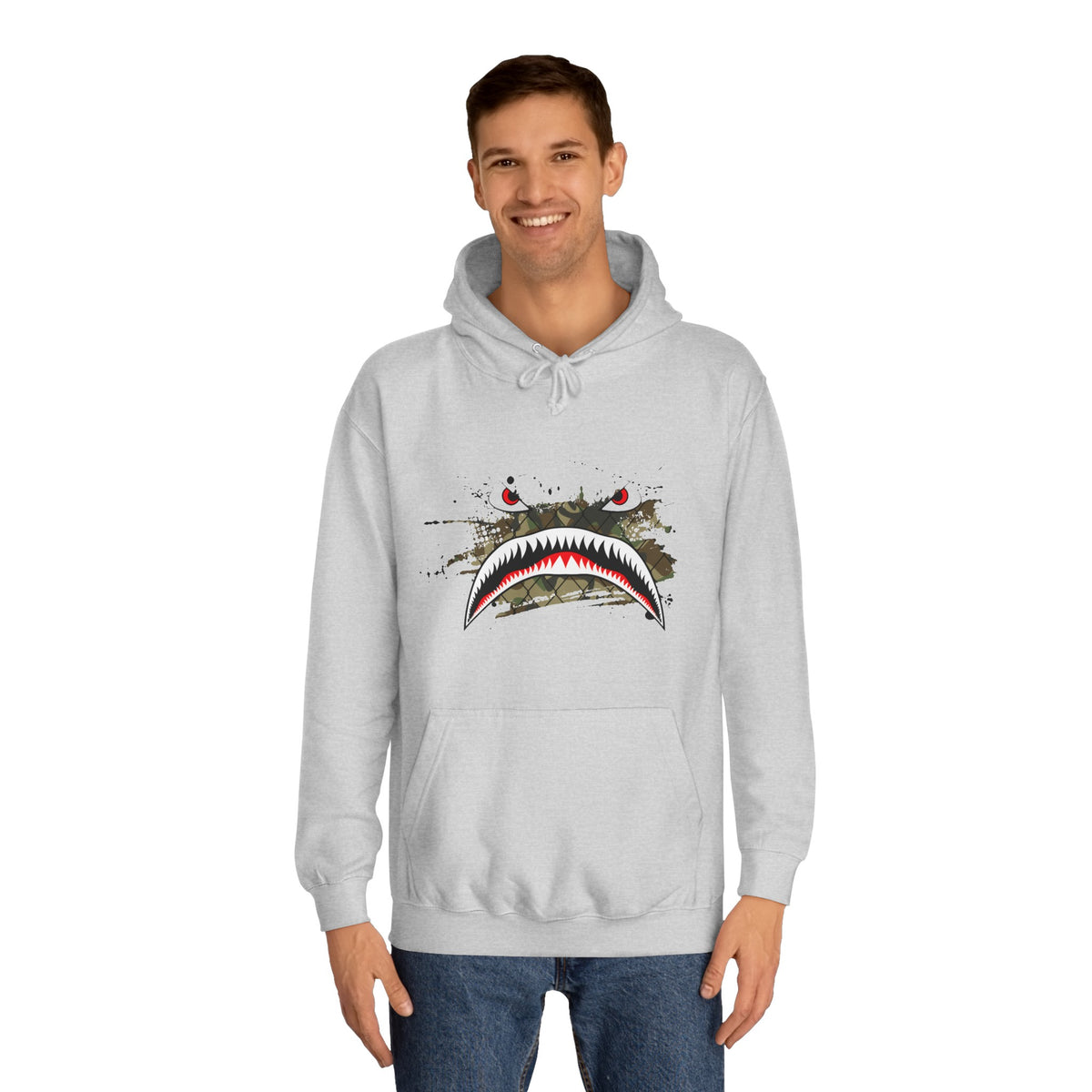 Sharks Teeth Nose Art Distressed Design Unisex College Hoodie - Funky Aviation