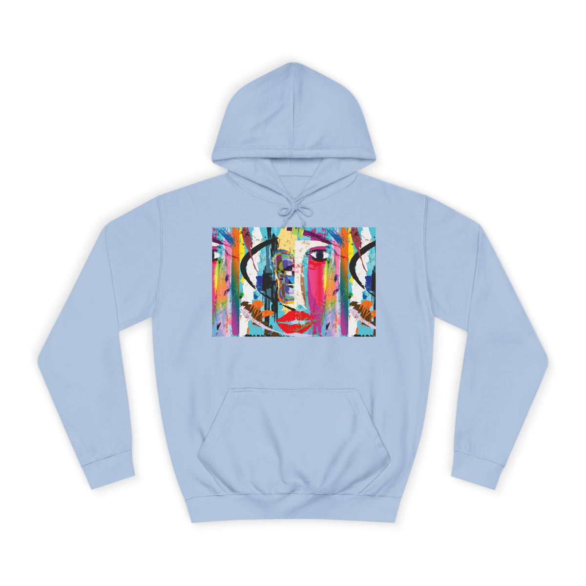 Abstract Colorful Face Hoodie — Vibrant Pop Art Graphic Pullover