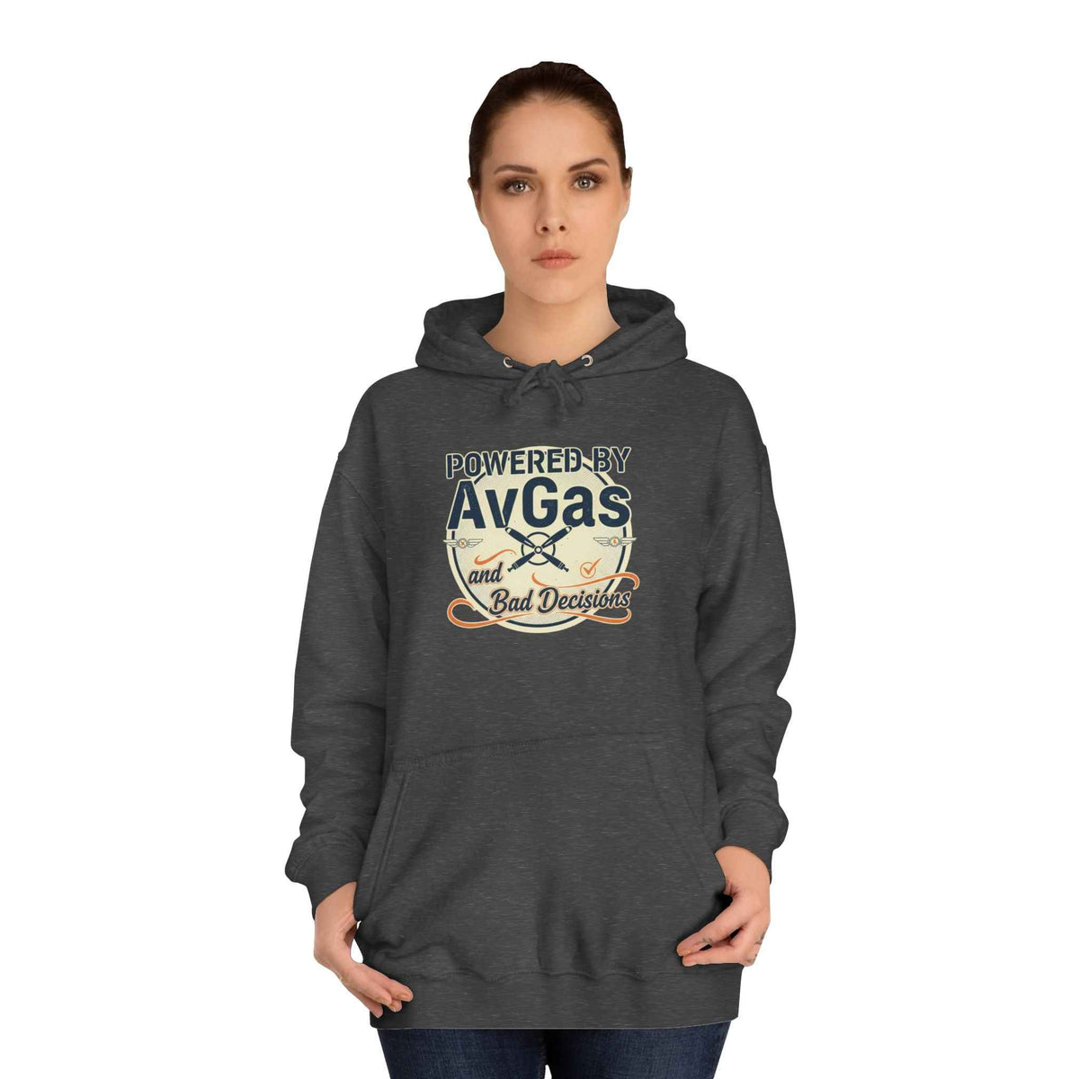 Powered by AvGas Hoodie — Vintage Pilot Aviation Sweatshirt