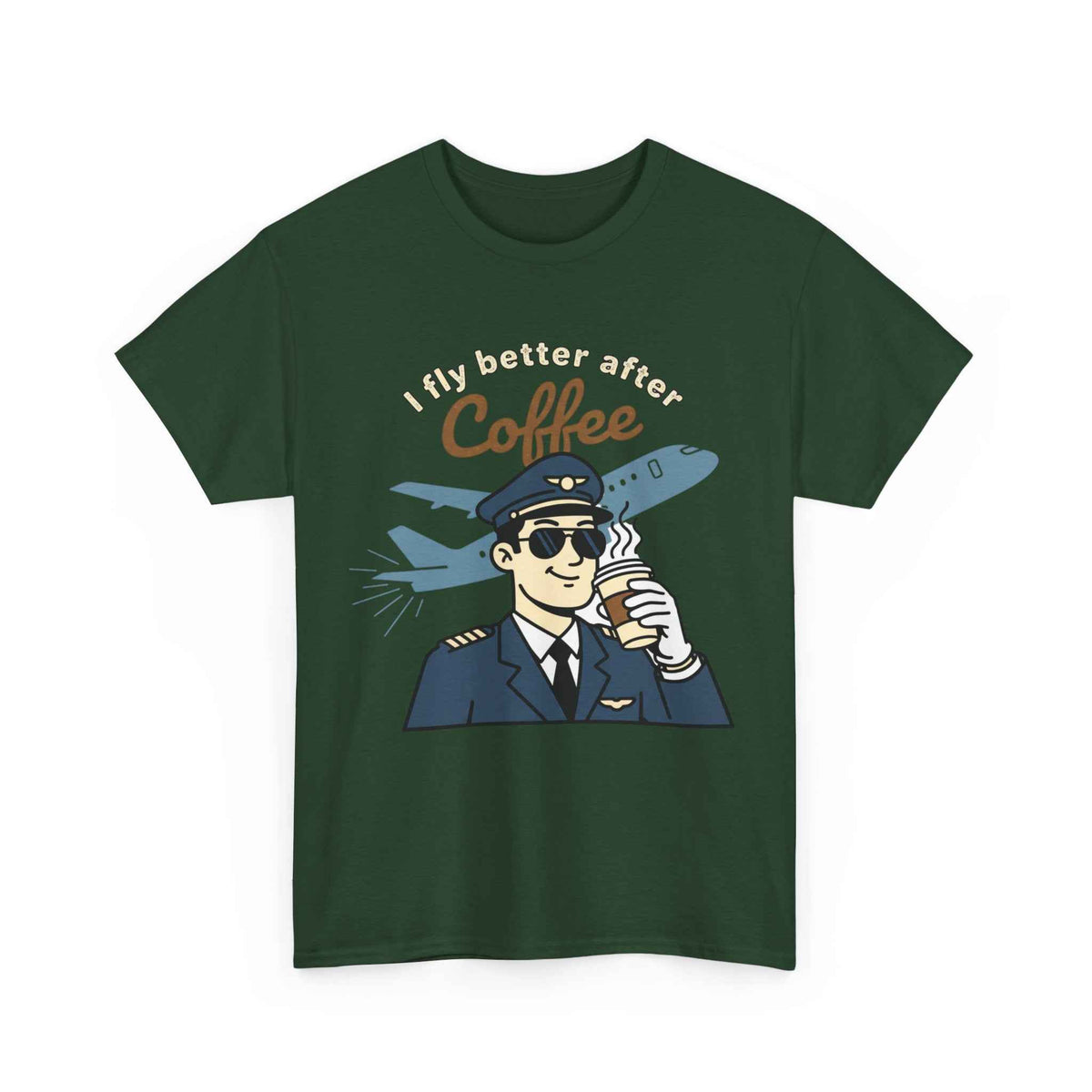 Pilot Coffee T‑Shirt — "I Fly Better After Coffee" Aviation Tee