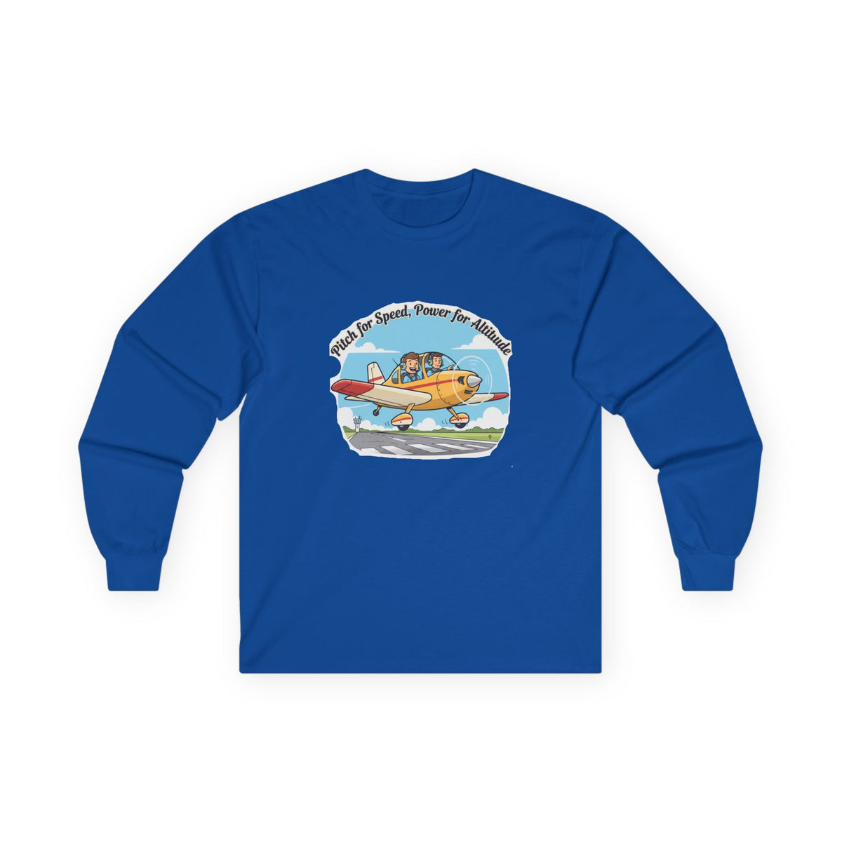 Vintage Airplane Long Sleeve Tee — "Pitch for Speed, Power for Altitude" Pilot Shirt