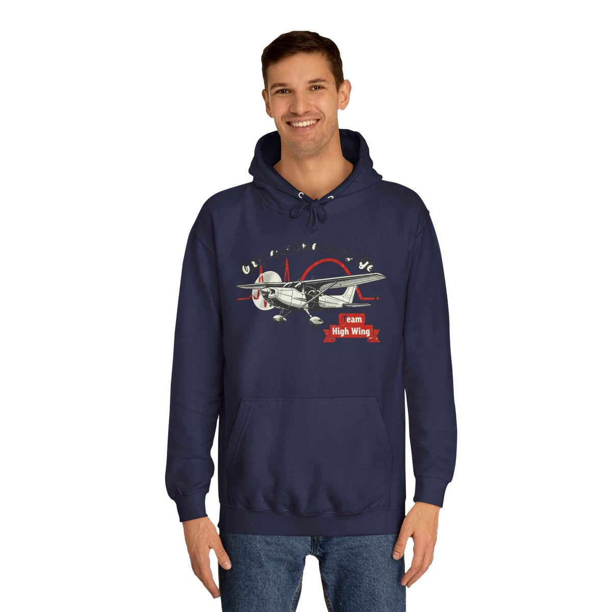 Aviation Hoodie — Vintage Cessna Plane "Team High Wing" Pullover