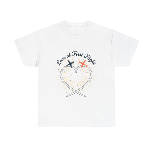 Love at First Flight Tee — Romantic Airplane Heart Valentine's Shirt