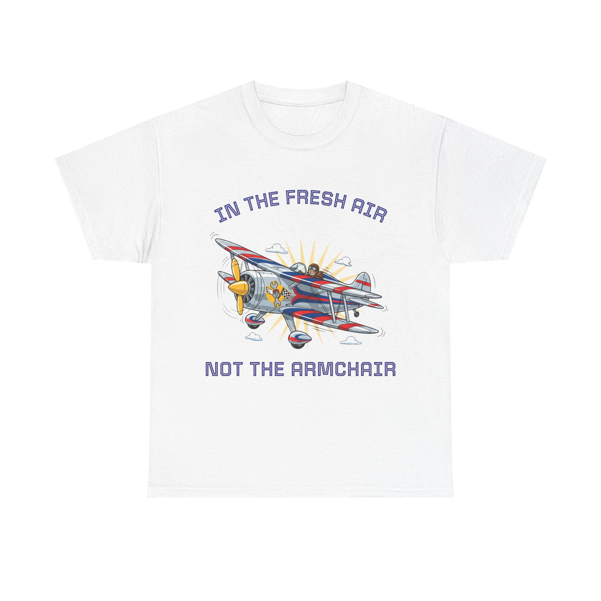 Aviation Vintage Biplane T-Shirt – "In the Fresh Air Not the Armchair" Retro Pilot Tee
