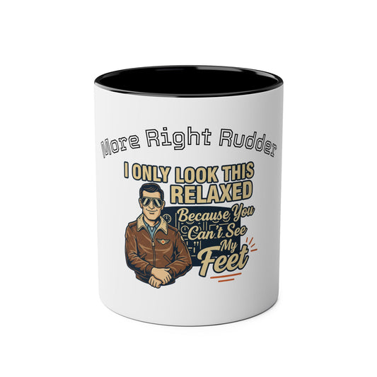 Aviator Coffee Mug — "More Right Rudder" (11 oz Two-Tone)