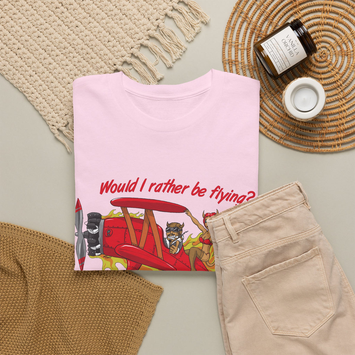 Hell Yeah! NAVY WINGS Vintage Red Plane Tee — "Would I Rather Be Flying?" Aviation Graphic Shirt