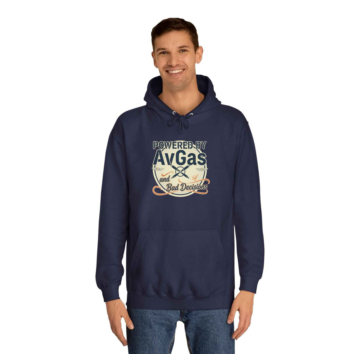 Powered by AvGas Hoodie — Vintage Pilot Aviation Sweatshirt
