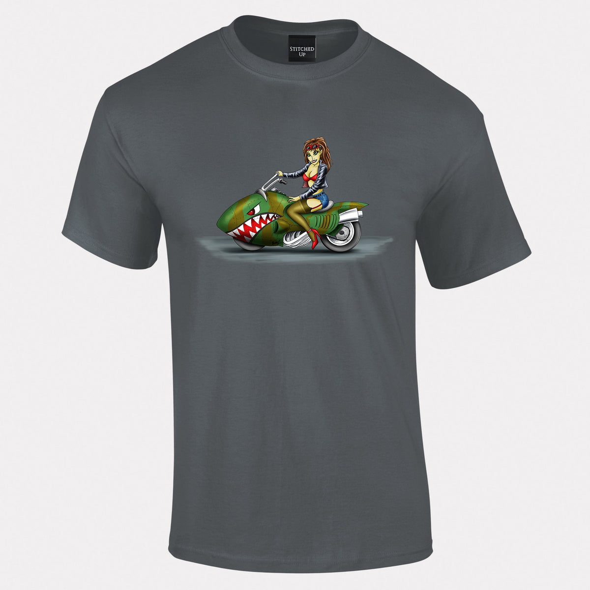 Funky Biker Chick Cartoon T-Shirt - Funky Aviation