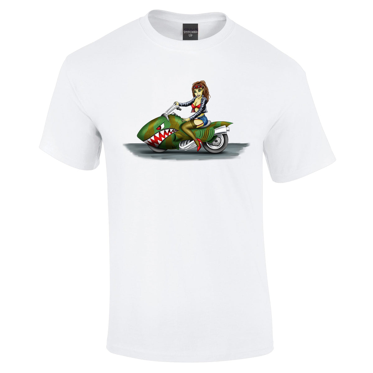 Funky Biker Chick Cartoon T-Shirt - Funky Aviation