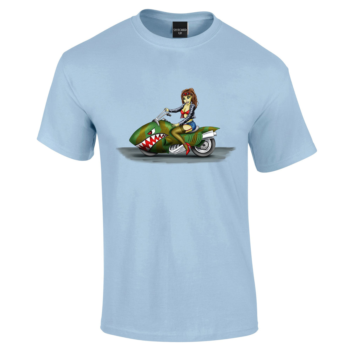 Funky Biker Chick Cartoon T-Shirt - Funky Aviation