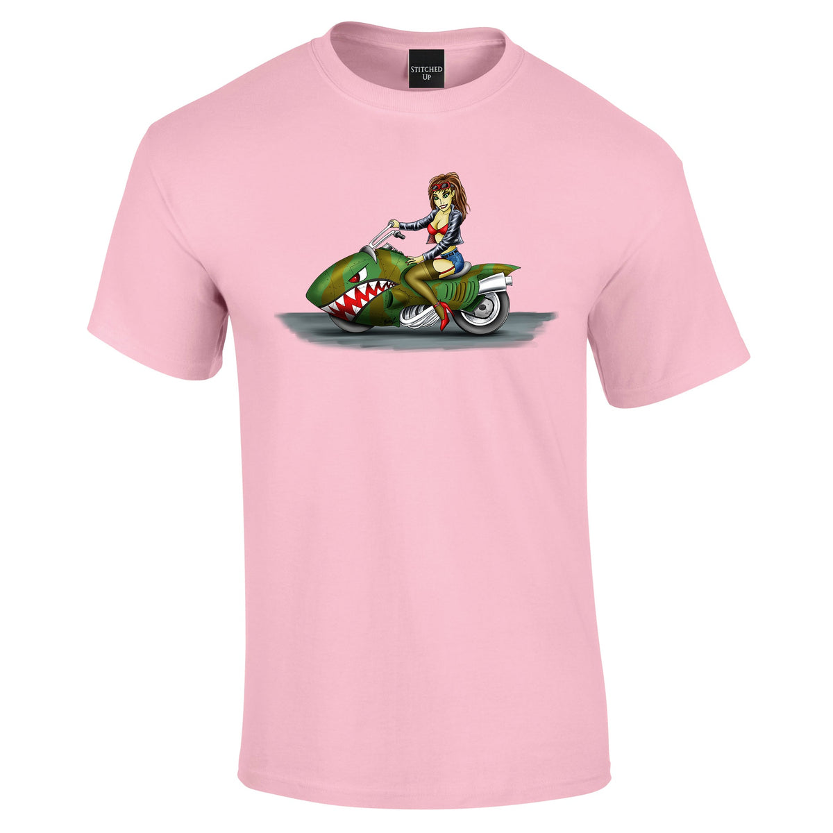 Funky Biker Chick Cartoon T-Shirt - Funky Aviation