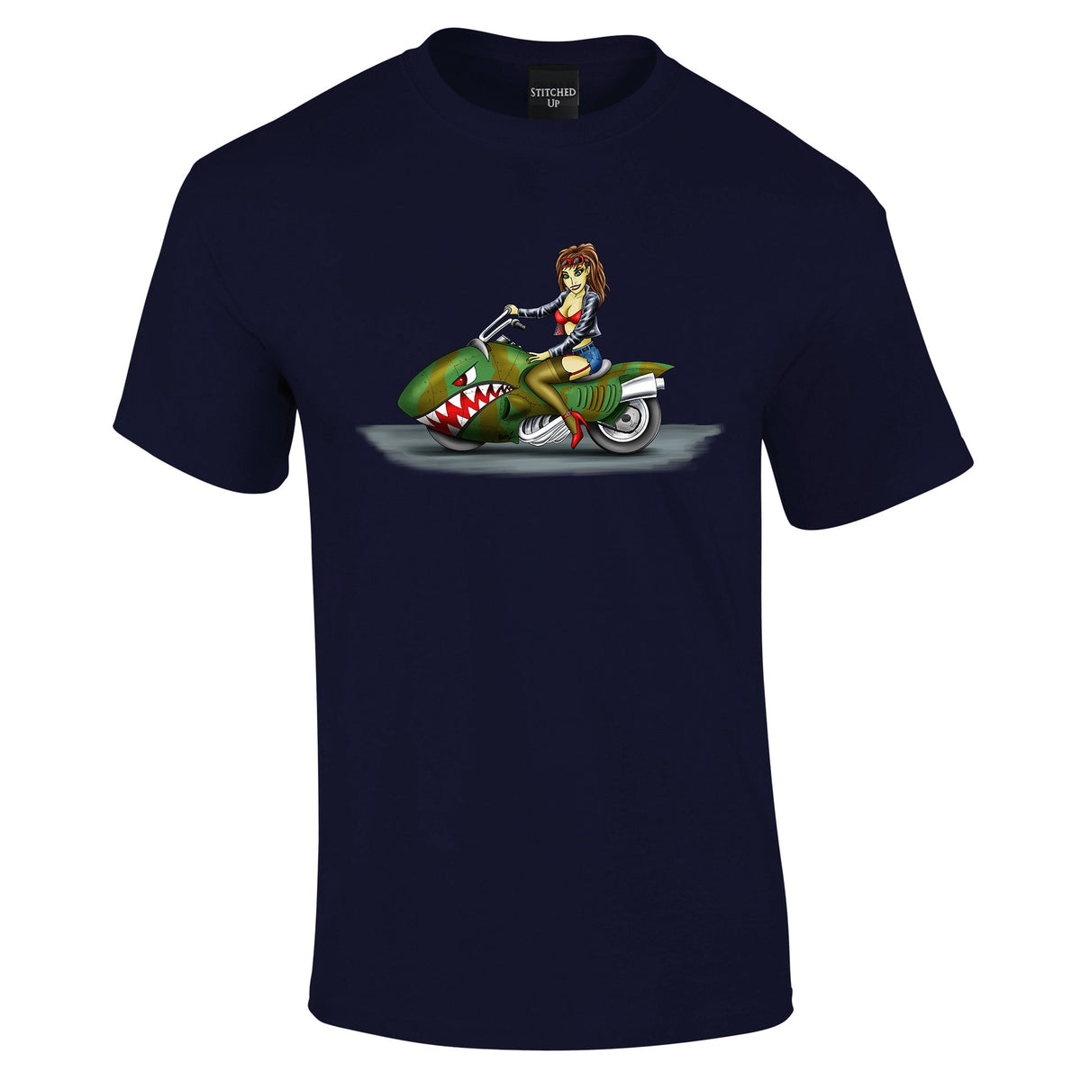 Funky Biker Chick Cartoon T-Shirt - Funky Aviation