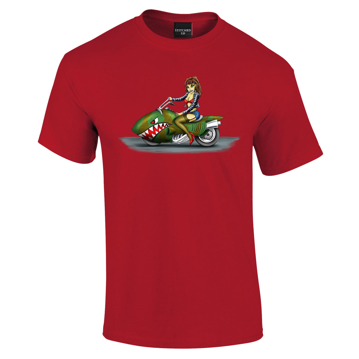 Funky Biker Chick Cartoon T-Shirt - Funky Aviation